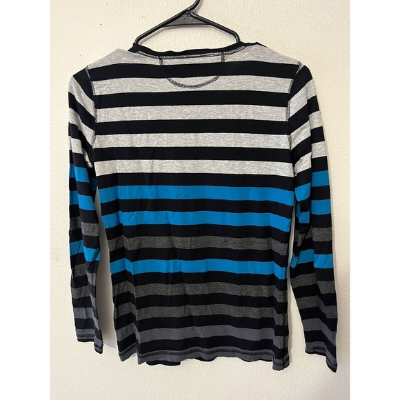 Calvin Klein Striped Performance Long Sleeve Size Small Black Gray Blue - Picture 2 of 5